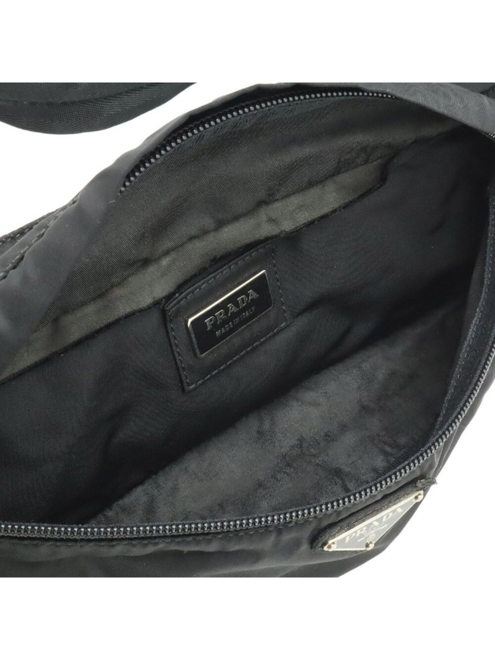 Prada Triangle Logo Belt Bag Waist Pouch Hip Nylon Black Silver - Picture 5 of 9